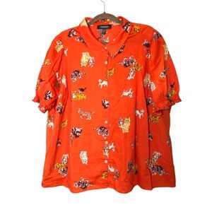 ModCloth Cat Print Puff Sleeve Cotton Blouse 3X crazy cat lady novelty animal